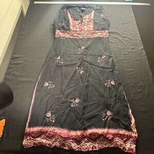 VINTAGE ECI New York Silk A-Line Dress Women Size 8 Beaded Sheer